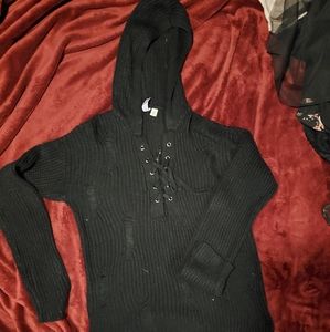 Distressed Black Cozy Knit pullover